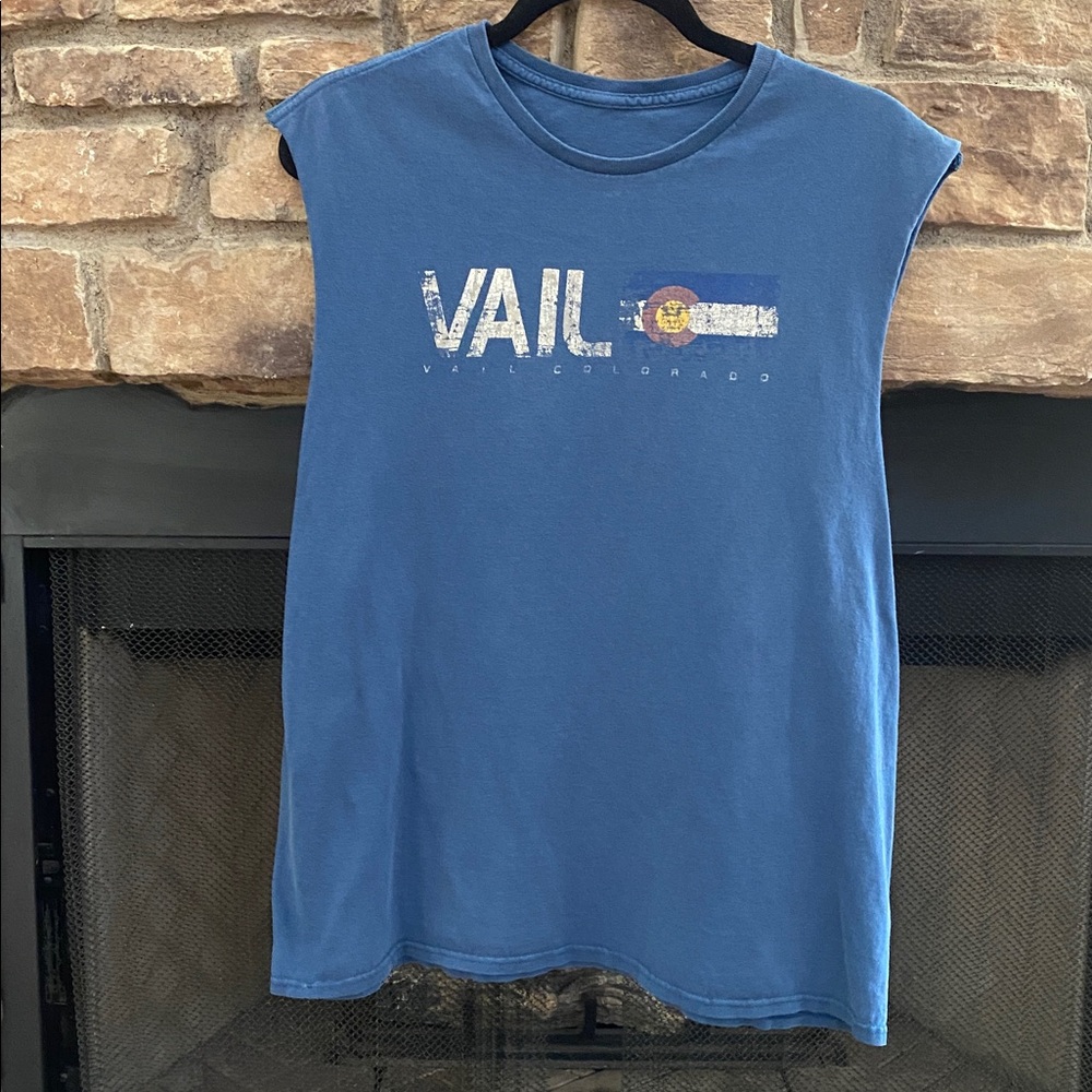Blue Sleeveless Vail Colorado tank top. XL